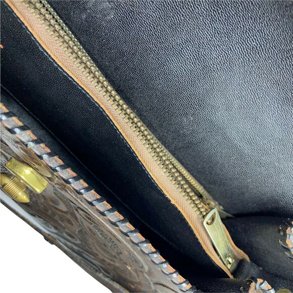 Tooled Leather Purse Boho Western Womens Brown Inner Pockets Crossbody Handbag - Picture 8 of 16